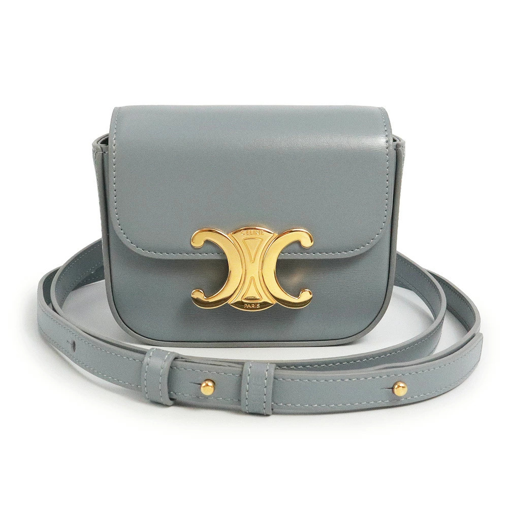 Celine Claude Clutch Shoulder Bag Crossbody Shiny Soft Blue Gray